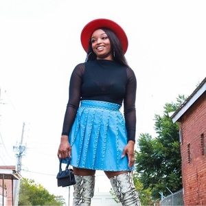 Pleated Denim Skirt